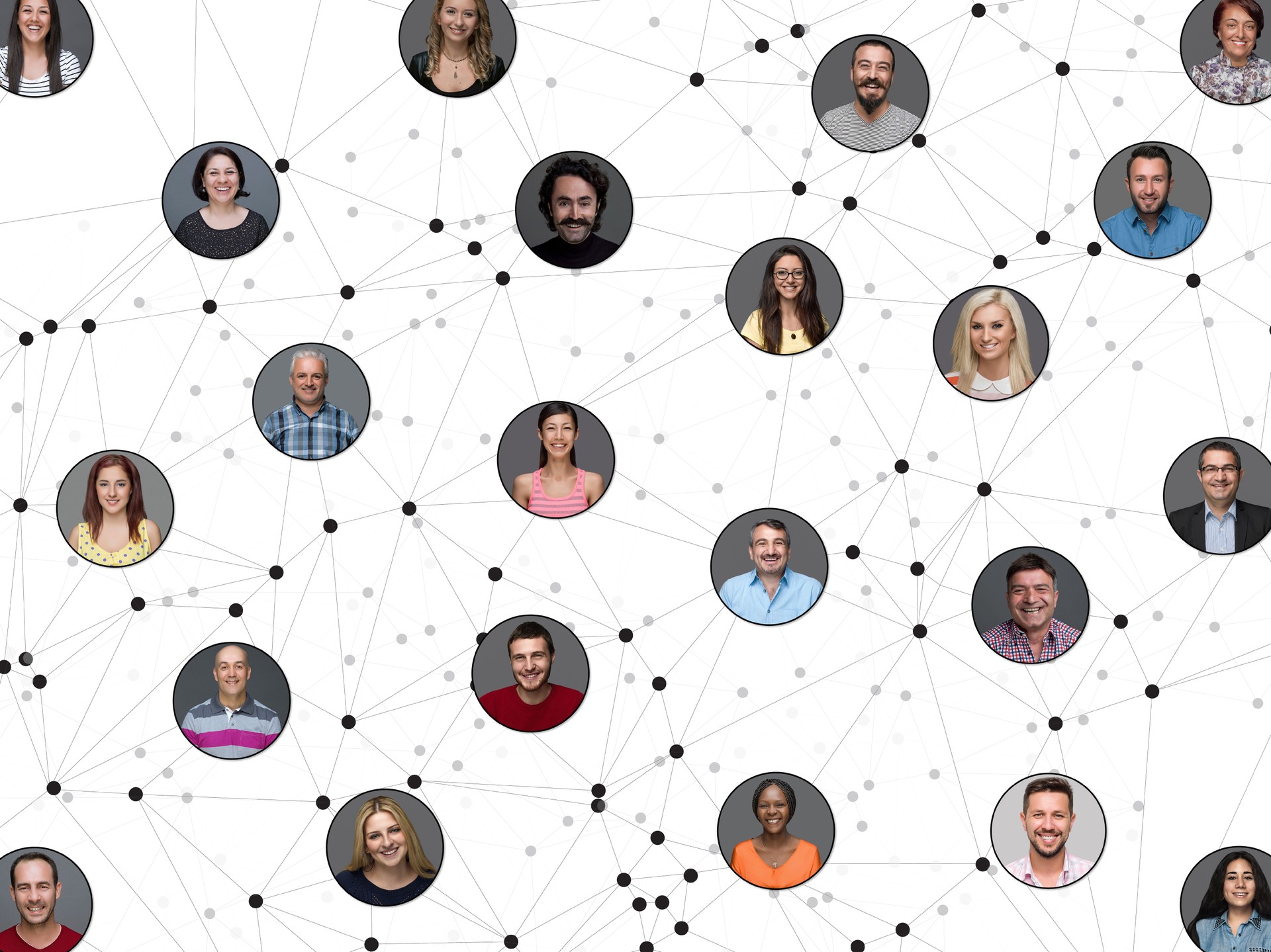Networking portraits connected by lines